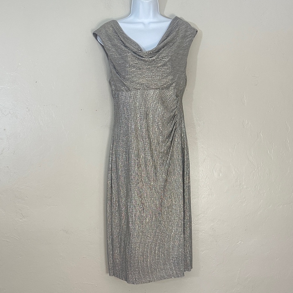 Connected Apparel Metallic Gray Midi Dress